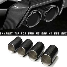 4 PCS Glossy Carbon Exhaust Tail Pipe For BMW M3 G80 M4 G82 G83 M Performance Rear Muffler Exhausts System Tips