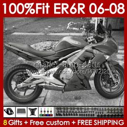 OEM Fairings Kit For KAWASAKI NINJA ER6 650 R ER 6 F 650R ER6F 06 07 08 Body 139No.100 650-R ER 6F ER-6F 2006 2007 2008 650R-ER6F 06-08 Injection mold Bodywork grey flames