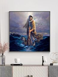 Jesus and Seascape Paintings Printed on Canvas Home Decor Print Pictures For Living Room Wall Art Posters 050902