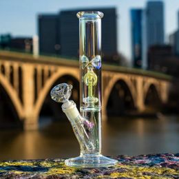 Colourful Straight Tube Glass Bong Hookahs Bubbler Thick Downstem perc Oil Burner Water Pipes Cyclone Dab Rigs with 14mm Joint Smoking Accessories