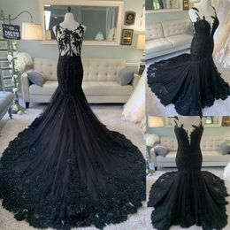 Backless Black Sexy Lace Mermaid Slim Gothic Wedding Dresses Bridal Gowns Customised Vestidos De Marriage Garden Formal Long