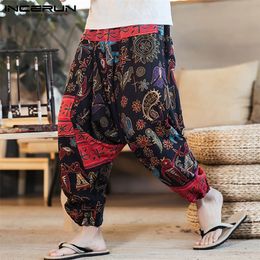 INCERUN Harem Print Retro Drop Crotch Joggers Cotton Trousers Baggy Loose Nepal Style Men Casual Pants S5XL 220705