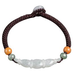 chinese jade ship Canada - Original Chinese Style Hand Woven Natural A-goods Jade Lotus Root Hand Rope Men's Women's Transfer Bracelet Jewelry Drop Ship