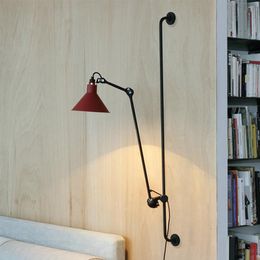 Wall Lamp Industrial Loft Adjustable Bedside Reading Long Arm Plug-in Vintage Retro Light Led E27 Lights Fexibleable BlackWall