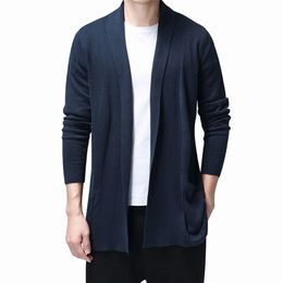 Solid Cardigan Men Casual Knitted Cotton Sweater Men Clothes Long Style Mens Sweaters and Cardigans Coat Pull Homme Sweater 201126