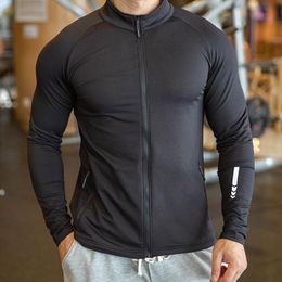 Men's T-Shirts Winter Autumn Sport Shirt Men Zipper Elastic Quick Dry Running Jackets Fitness Gym Sports Clothing Top Mens SportswearMen's