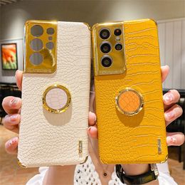 Leather Ring Holder Phone Cases For Samsung S21 Plus S20 FE A51 A52 A72 5G A32 A42 Note 20 Ultra Magnetic Stand Cover