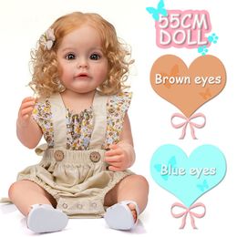 55CM Reborn Toddler Doll Girl Princess Sue-Sue Hand-detailed Paiting Rooted Hair Waterproof FUll Silicone Body dolls for girls 220505