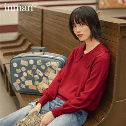 INMAN Autumn Arrival Women Young Style Cute Lace Doll Collar Warm Lady Knitwear Sweater 201222