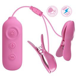 SM Electric Shock Nipple Clamps Breast Vibrator Massage Clitoris Labia Clip Stimulation BDSM sexy Toy for Women Men