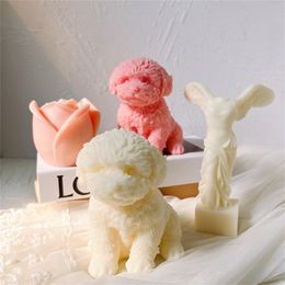 Cute Dog Candle Mould Animal Teddy Puppies Soy Wax Silicone Mould Puppy Lover Home Decor 220721