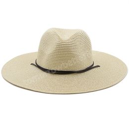 10.5CM Brim Big Straw hat For Women men Jazz Fedoras Cooling Sun Hats Summer Breathable Elegant Ladies Party Hat