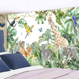 Tropical Rainforest Animal Carpet Wall Hanging Natural Landscape Bohemian Hippie Art Mattress Table Home Decor J220804