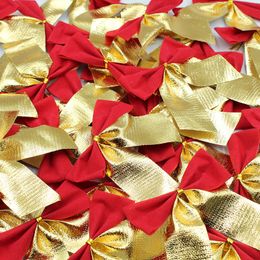 Christmas Bowknot Xmas Tree Decoration DIY Holiday Party Gifts Crafts Gold and Red Pendant Bow