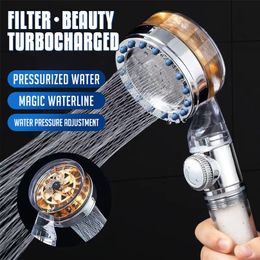 Pressurized Nozzle Turbo Shower Head OneKey Stop Water Saving High Pressure Shower Head Magic Water Line Bathroom Accessor 220525