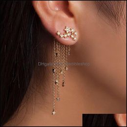 Stud Earrings Jewelry Gold Sier Sparkly Star Fringed Back Pendant With Delicate Chain Tassel Earring For Womnen Girls Drop Delivery 2021 Re2