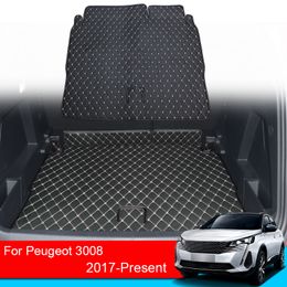 1PC PU Leather Car Rear Trunk Mat For Peugeot 3008 2017-Present Waterproof Protective Cargo Liner Tray Floor Pad Accessories