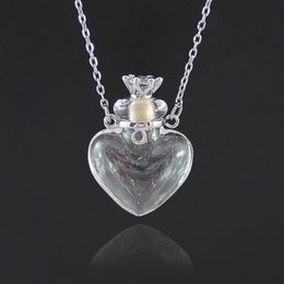 murano bottles Canada - 1PC Clear Heart Bottle Necklace Essential Oil Necklace Murano Glass Perfume Necklaces Stainless Steel Chain perfumes for women293n