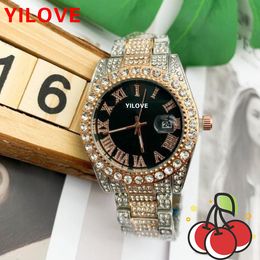 Luxury Full Diamond Men's And Women's Watch Gold Stainless Steel Band Quartz Movement Waterproof Clock Relogio Masculinity Calendar Function Wristwatch