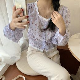 Arrivals Spring Summer Autumn Blouse Shirt Koren Chic Temperament Floral Print Puff Sleeve Blusas Casual Lady Tunic Women's Blouses & Shirts