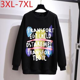 Women's T-Shirt 130KG 2022 Autumn Winter Plus Size Tops For Women O Neck Large Long Sleeve Print Black Thick 3XL 4XL 5XL 6XL 7XL