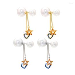 Stud Freshwater Pearls Earrings For Women Gold Silver Color Micro Pave Zirconia Heart Star Long Trendy Jewelry Dale22 Farl22