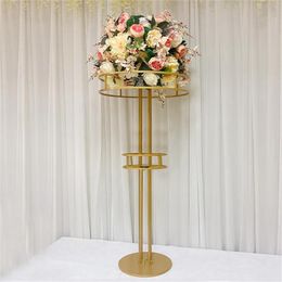 decoration tall golden Centrepieces Event Round Tall Vases Metal Iron Gold Centrepiece Stands& wedding table Centre pieces imake206