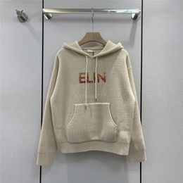 2022 women wool hooded sweaters knits designer tops letters sequins cropped pullover girls milan runway designer crop top shirt high end long sleeve stretch shirts