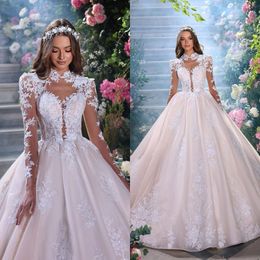 Princess A Line Wedding Dresses for Bride Gowns 2022 Long Sleeve Lace Appliqued Customise Retro vestido de novia