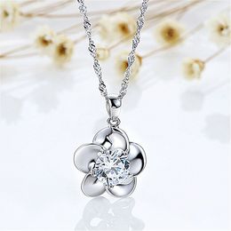 Silver Plated Blooming Plum Pendant Necklace Women's Fashion Jewelry Big Diamond Plum Pendant Necklace