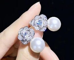 huggie earring set Canada - Pearl Camellia earrings set simple temperament 925 silver needle Huggie 14K Plated gold