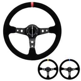 Universal 14 inch 350mm Suede/PVC Car Accessories Racing Steering wheels Deep Corn Drifting Sport Auto Turn Steering Wheel With Logo Cars modification parts On sale