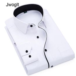 Men Clothes Business Casual Twill Men Shirt Long Sleeve Casual Shirts For Men Slim Fit White Blue Work Male Dress Shirts 210412