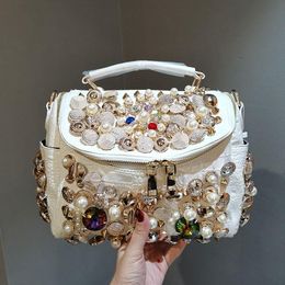 Evening Bags Glamour Luxury Genuine Leather 2022 Fashion Beaded Rhinestones One Shoulder Messenger And Wallets Famous Designers