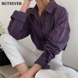 BGTEEVER Vintage Turndown Collar Women Autumn Winter Thicken Female Blouse Tops Workwear Purple Shirts 220810