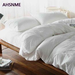 Ahsnme 100% Cotton Bed Linen Super Soft Bedclothes Bedcover Cool Summer White Duvet Cover Comforter Bedding Sets