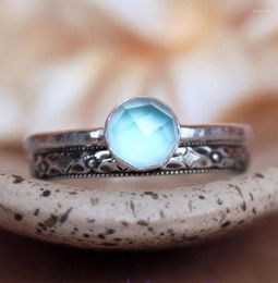 Wedding Rings Classic Fashion Crown Moonstone Geometric Retro Engagement Ring Set