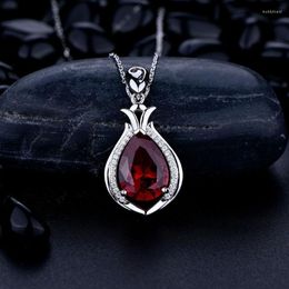 Chains Trendy 925 Sterling Silver 10 14mm Water Drop Ruby Pendant Necklace For Women Fine Jewellery Gemstone Clavicle Charm