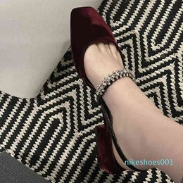 Designer-Primavera nuovo strass tacco spesso suola spessa Mary Jane scarpe da donna bottone piatto sandali Baotou scarpe da fataxa1