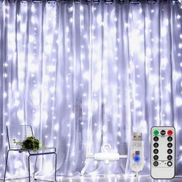 Strings Garland Curtain Lights Remote Control Holiday Decorations USB String 3x3m Fairy For Bedroom Patio GardenLED StringsLED LED