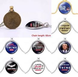 75PCS/DHL Donald Trump Necklace US President Election Accesseries Stainless Steel Tag I'll Be Back Keyring Keychain US Flag Eagle MAGA Slogan Sign Charms BES121