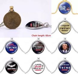 75pcs / dhl donald trumf halsband amerikanska president val tillbehör rostfritt stål tagg jag kommer tillbaka nyckelring nyckelring oss flagga örn maga slogan tecken charms bes121