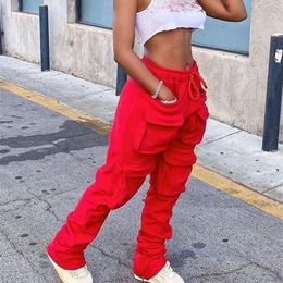 Women's Red Stacked Sweatpants High Waist Tracksuits Y2K Harajuku Joggers Streetwear Mall Goth Cargo Pants Safari Trousers 220325