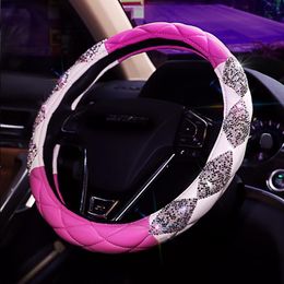 Steering Wheel Covers Universal 38cm Car Cover Leather Sleeve Diamond Bling Accessories For Girls Woman DecorationSteering
