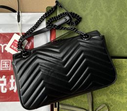 Realfine Bags 5A Marmont Small Shoulder Handbag Black Hardware Handbags Purse for Women With Dust bag