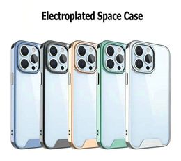 Electroplated Chromed Space Case Clear Acrylic TPU Hard Phone Cases for iPhone 14 13 12 11 Pro Max Mini XR XS X 8 7 6 Plus Shockproof Cellphone Case Cover