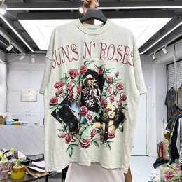 Oversized Grey T shirt Tee Men Women Vintage Rose Printed Cotton Tees Tops Casual Short Sleeve Size