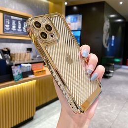 Bling Soft Carbon Fiber Electroplated Plating TPU Cases Camera Protection Shockproof Transparent Clear For iPhone 13 12 11 Pro Max Mini XR XS X 8 7 Plus