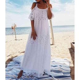 Paris Girl New Lace Cotton Long Bohemian Cover Up Saida De Praia Sarong Bikini Maxi Beach Dresses Tunic Women 210319