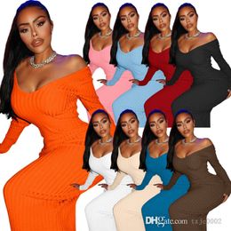 2022 Autumn Women Bodycon Dress Fashion Ribbed Knitted Sweater Skirt Sexy Off Shoulder Long Sleeve Maxi Dresses Plus Size